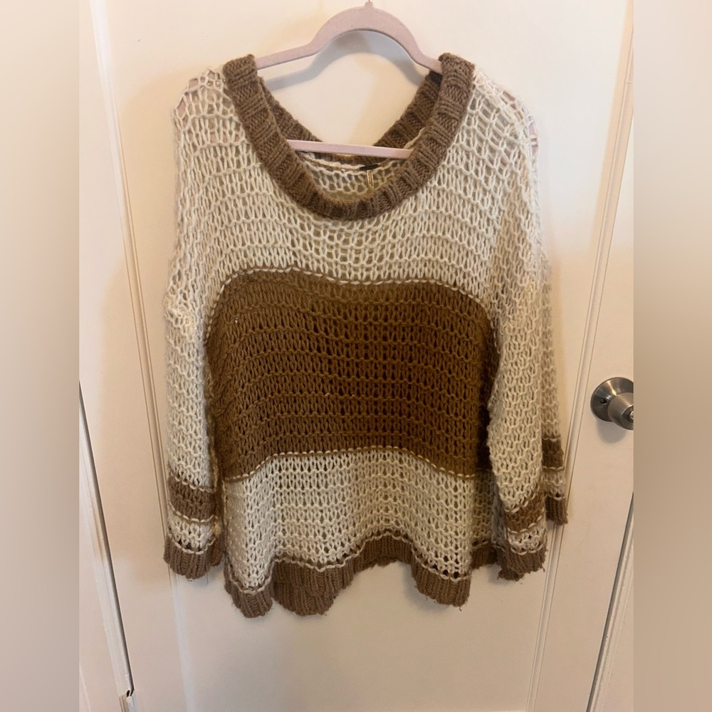 Free People Brown and Cream Sweater